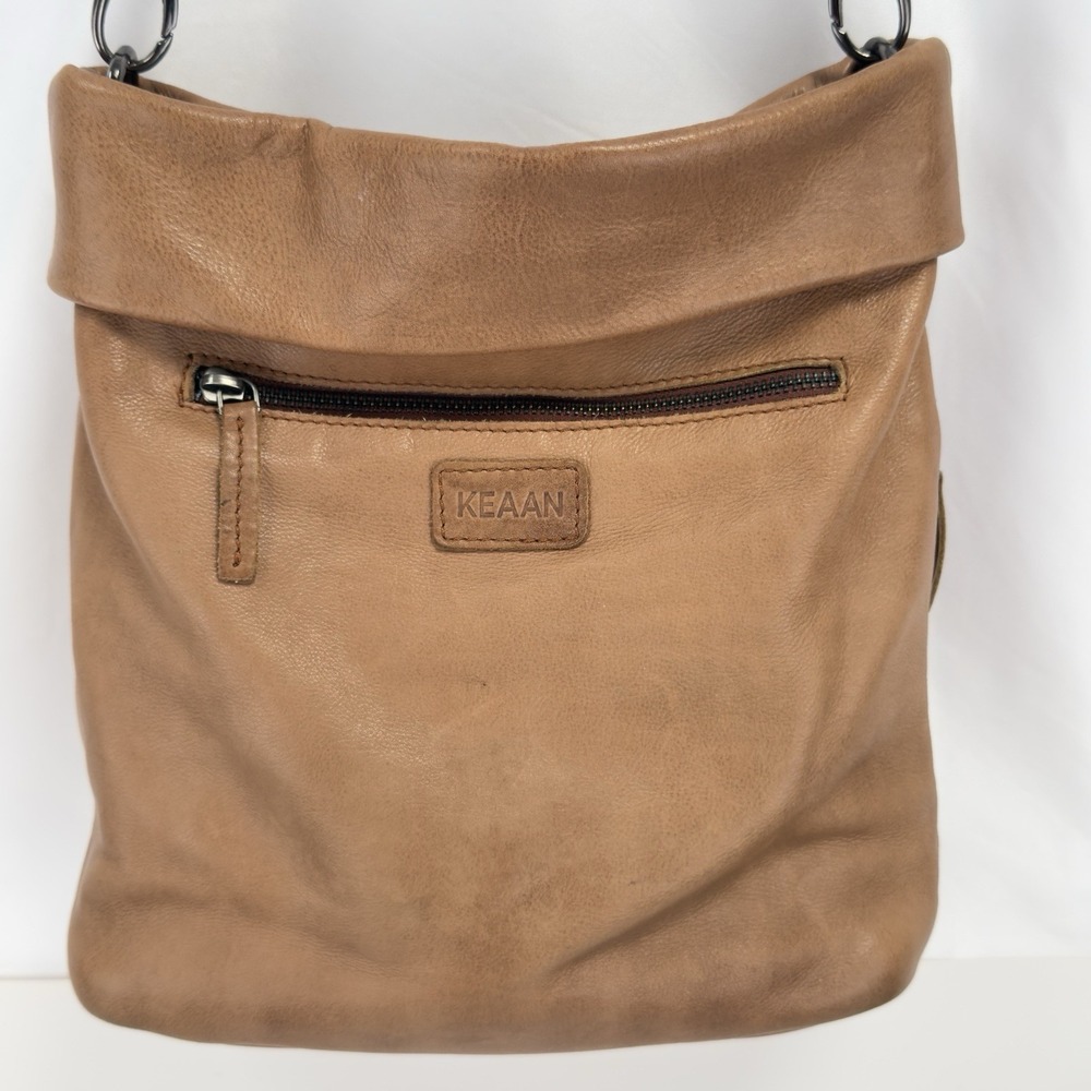 KEAAN Bella Minimalist Crossbody Bag Tan Brown Nappa Leather Slouchy